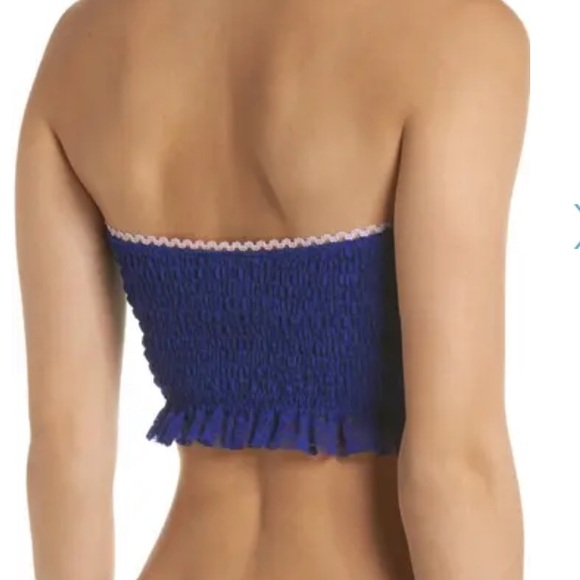 NWT FREE PEOPLE Anthropologie Callie Blue Smocked Bandeau Bralette Bra Top - Picture 3 of 7